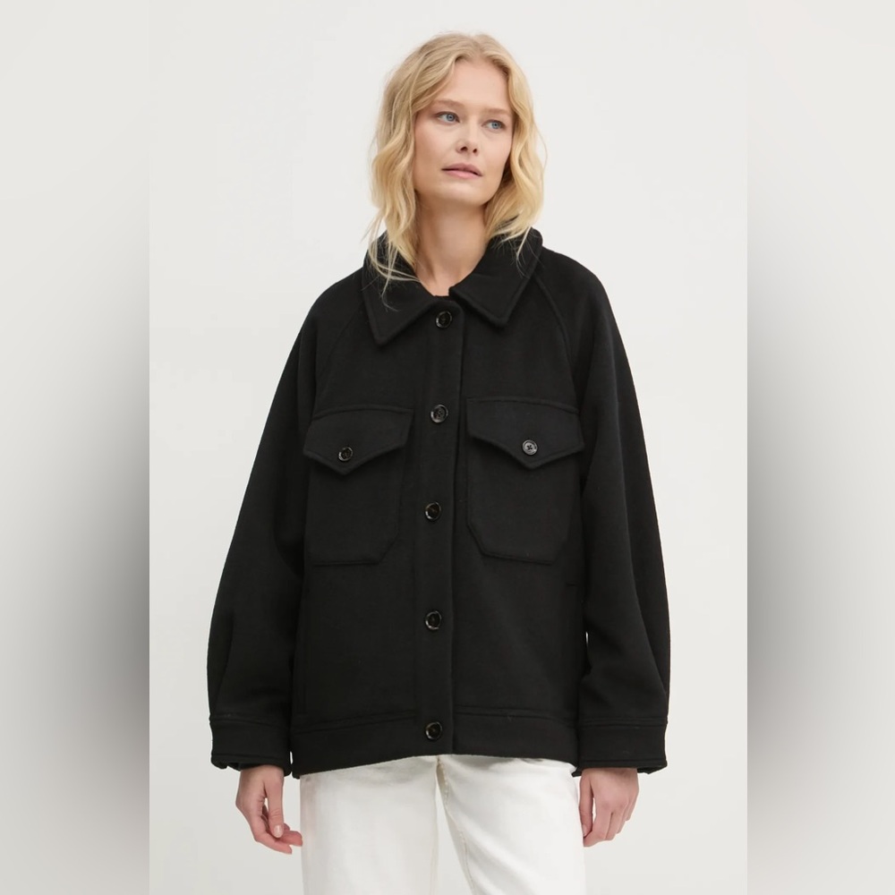 NWT Abercrombie & Fitch women's black wool-blend utility shirt jacket‎ size L